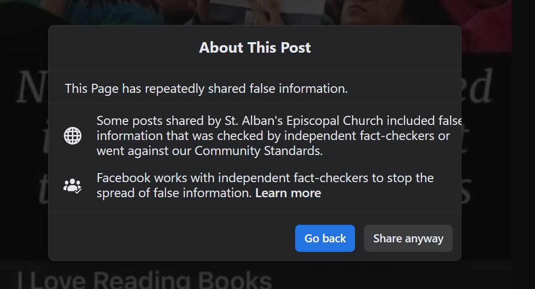 Facebook warning about false information