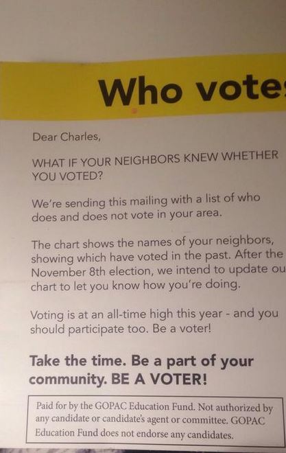 Republican mailing tries to shame people into voting