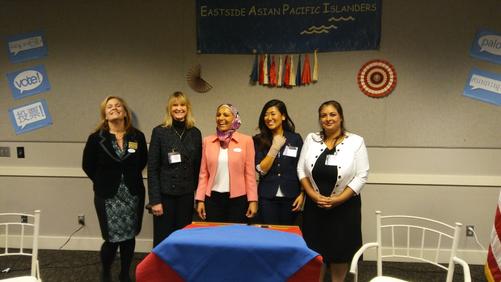 Candidates and moderator for the Asian American & Pacific Islander (AAPI) Eastside Candidate Forum